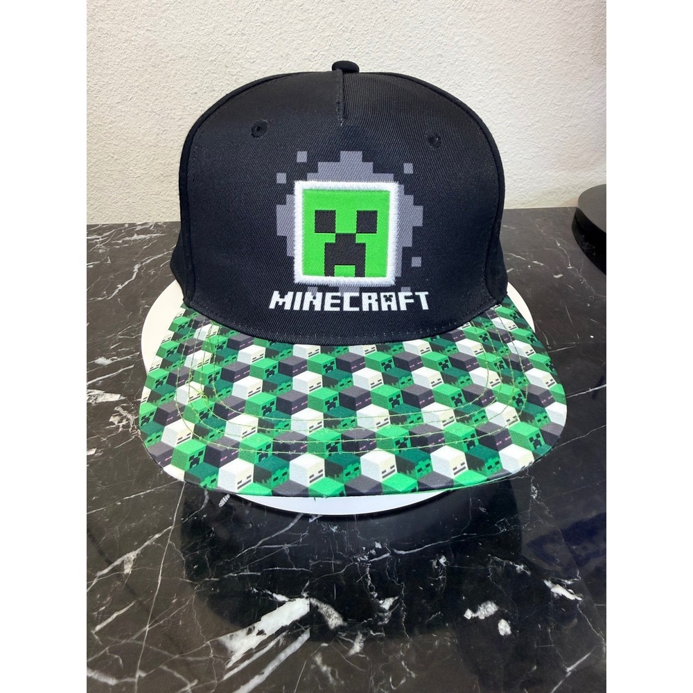 Minecraft Creeper Kids Snapback Hat Black Green Pixel Block Flat Brim SBB0Z95MNC
